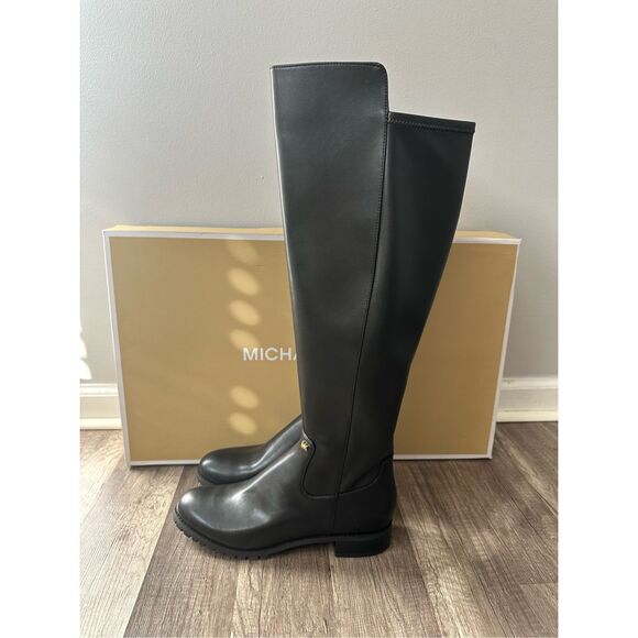 Michael Kors Britt Faux Leather Tall Knee High Riding Boots Black